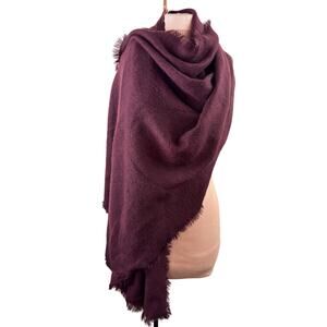 FREE PEOPLE Burgundy Red Winter Blanket Scarf Around Neck Raw Hem Large